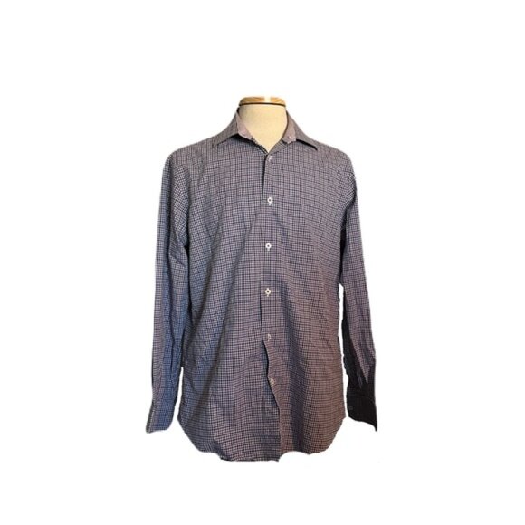 Bugatchi 16.5 34/35 White Black Blue Check Dress Shirt - Picture 1 of 5